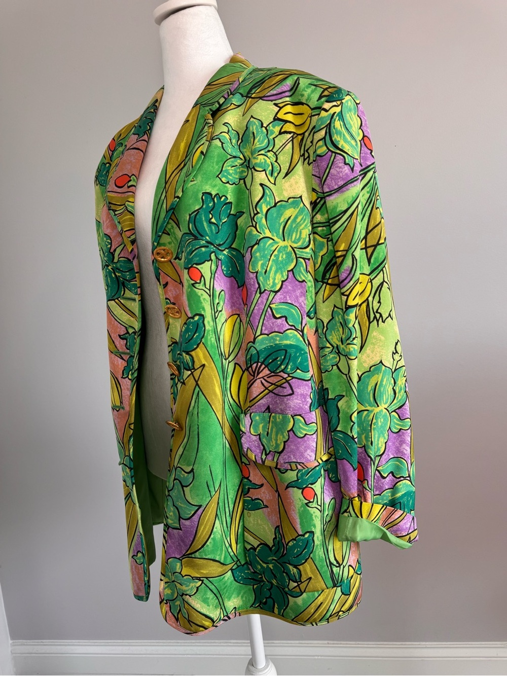 Louis Féraud 100% Silk Botanical Floral Blazer Jacket Art to Wear Vintage Luxe - Picture 2 of 16